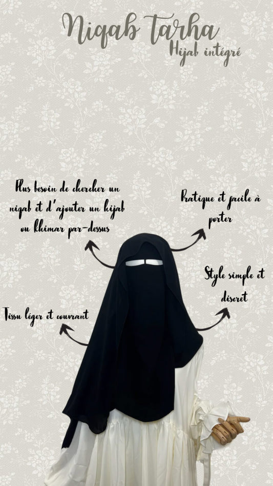 Niqab Tarha hijab intégré Noir